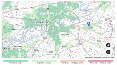 Map of broadband availability as of 14 Jan 2021